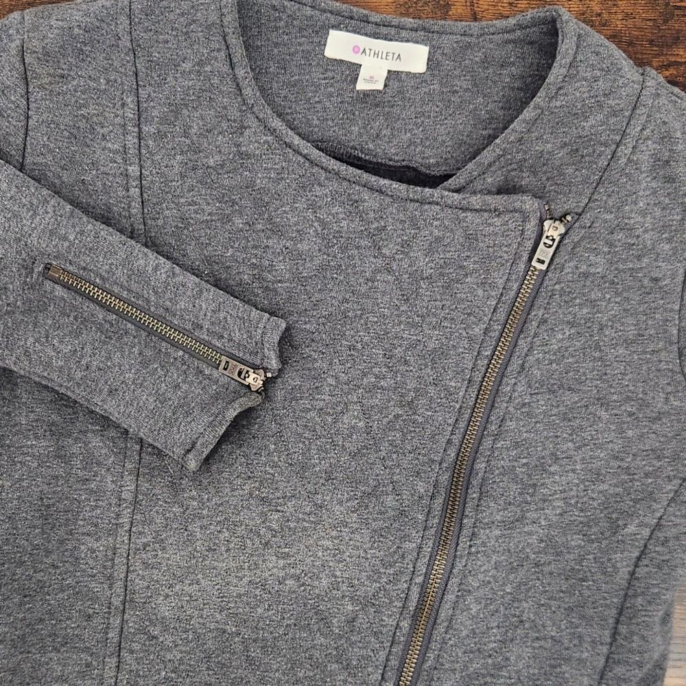 Athleta Belvedere‎ Moto Jacket Gray Asymmetrical Zip Quilted Pockets Size Small